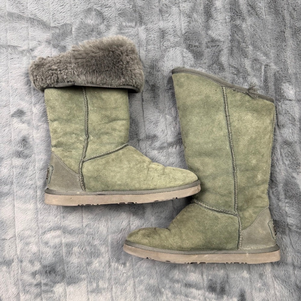 Australia Luxe Collective Cosy Long Boots Womens 9 Green Shearling Suede Tall - Picture 2 of 9